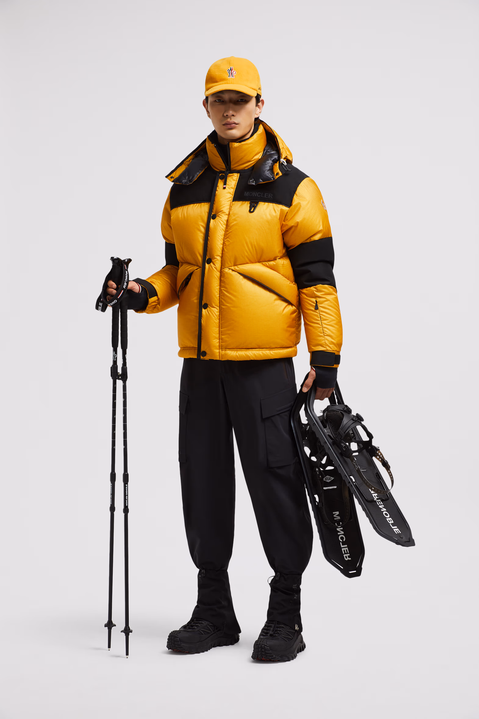 Albiez Hooded Down Ski Jacket Men Black & Yellow Moncler 0